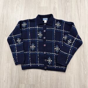 Pendleton Knockabouts Cardigan Sweater Women's Medium Blue Snowflake 100% Wool